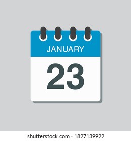 Vektorsymbol Kalendertag - 23. Januar. 23 Tage des Monats, Vektorgrafik-Stil. Tag der Woche Sonntag, Montag, Dienstag, Mittwoch, Donnerstag, Freitag, Samstag. Winterferien im Januar.