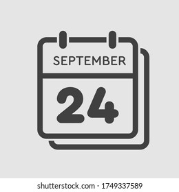 Icono vector día calendario - 24 de septiembre. Días del año ilustración vectorial estilo plano. Fecha día del mes Domingo, Lunes, Martes, Miércoles, Jueves, Viernes, Sábado. Vacaciones de otoño en septiembre
