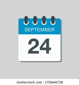 Vector icon calendar day - 24 September. Days of the year vector illustration flat style. Date day of month Sunday, Monday, Tuesday, Wednesday, Thursday, Friday, Saturday. Autumn holidays in September