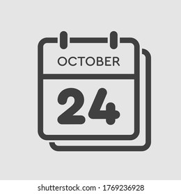 Vector icon calendar day - 24 October. Days of the year vector illustration flat style. Date day of month Sunday, Monday, Tuesday, Wednesday, Thursday, Friday, Saturday. Autumn holidays in October.