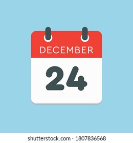 Icono vector día calendario - 24 de diciembre. 24 días del mes, estilo de ilustración vectorial. Fecha día de la semana Domingo, Lunes, Martes, Miércoles, Jueves, Viernes, Sábado. Vacaciones de invierno en diciembre.