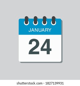 Vector icon calendar day - 24 January. 24th days of the month, vector illustration style. Date day of week Sunday, Monday, Tuesday, Wednesday, Thursday, Friday, Saturday. Winter holidays in January.