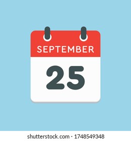 Vektorsymbol Kalendertag - 25. September. Tage des Jahres Vektorgrafik flach Stil. Tag des Monats Sonntag, Montag, Dienstag, Mittwoch, Donnerstag, Freitag, Samstag. Herbstferien im September