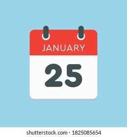 Día del calendario del icono del vector - 25 de enero. 25 días del mes, estilo de ilustración vectorial. Fecha día de la semana Domingo, Lunes, Martes, Miércoles, Jueves, Viernes, Sábado. Vacaciones de invierno en enero.