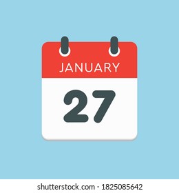 Vector icon calendar day - 27 January. 27th days of the month, vector illustration style. Date day of week Sunday, Monday, Tuesday, Wednesday, Thursday, Friday, Saturday. Winter holidays in January
