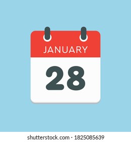 Día del calendario del icono del vector - 28 de enero. 28 días del mes, estilo de ilustración vectorial. Fecha día de la semana Domingo, Lunes, Martes, Miércoles, Jueves, Viernes, Sábado. Vacaciones de invierno en enero.