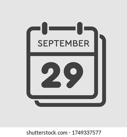 Vector icon calendar day - 29 September. Days of the year vector illustration flat style. Date day of month Sunday, Monday, Tuesday, Wednesday, Thursday, Friday, Saturday. Autumn holidays in September
