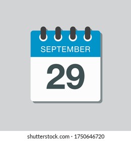 Vector icon calendar day - 29 September. Days of the year vector illustration flat style. Date day of month Sunday, Monday, Tuesday, Wednesday, Thursday, Friday, Saturday. Autumn holidays in September