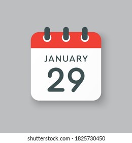 Vektorsymbol Kalendertag - 29. Januar. 29 Tage des Monats, Vektorgrafik-Stil. Tag der Woche Sonntag, Montag, Dienstag, Mittwoch, Donnerstag, Freitag, Samstag. Winterferien im Januar.