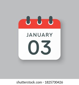 Icono vector día calendario - 3 de enero. 3 días del mes, estilo de ilustración vectorial. Fecha día de la semana Domingo, Lunes, Martes, Miércoles, Jueves, Viernes, Sábado. Vacaciones de invierno en enero.