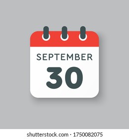 Vector icon calendar day - 30 September. Days of the year vector illustration flat style. Date day of month Sunday, Monday, Tuesday, Wednesday, Thursday, Friday, Saturday. Autumn holidays in September