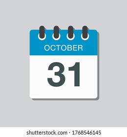 Día del calendario del icono del vector - 31 de octubre. Días del año ilustración vectorial estilo plano. Fecha día del mes Domingo, Lunes, Martes, Miércoles, Jueves, Viernes, Sábado. Vacaciones de otoño en octubre.