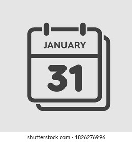 Vector icon calendar day - 31 January. 31th days of the month, vector illustration style. Date day of week Sunday, Monday, Tuesday, Wednesday, Thursday, Friday, Saturday. Winter holidays in January.
