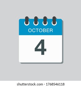 Día del calendario del icono del vector - 4 de octubre. Días del año ilustración vectorial estilo plano. Fecha día del mes Domingo, Lunes, Martes, Miércoles, Jueves, Viernes, Sábado. Vacaciones de otoño en octubre.