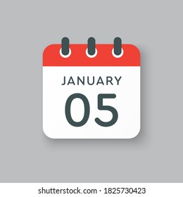Icono vector día calendario - 5 de enero. 5 días del mes, estilo de ilustración vectorial. Fecha día de la semana Domingo, Lunes, Martes, Miércoles, Jueves, Viernes, Sábado. Vacaciones de invierno en enero.