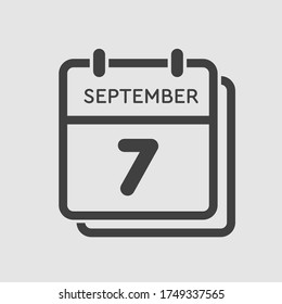 Vector icon calendar day - 7 September. Days of the year vector illustration flat style. Date day of month Sunday, Monday, Tuesday, Wednesday, Thursday, Friday, Saturday. Autumn holidays in September