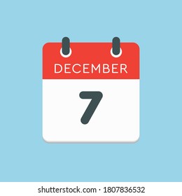 Día del calendario del icono del vector - 7 de diciembre. 7 días del mes, estilo de ilustración vectorial. Fecha día de la semana Domingo, Lunes, Martes, Miércoles, Jueves, Viernes, Sábado. Vacaciones de invierno en diciembre.