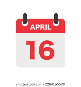 Vector icon, calendar day - April 16. Flat style vector illustration. Date day of the month Sunday, Monday, Tuesday, Wednesday, Thursday, Friday, Saturday.
