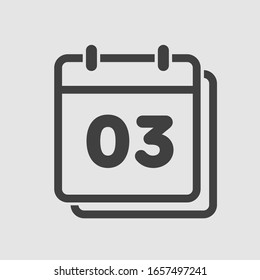 Vector icon calendar day - number 3. Days of the year. Vector illustration flat style. Date day of month Sunday, Monday, Tuesday, Wednesday, Thursday, Friday, Saturday. Holidays date.