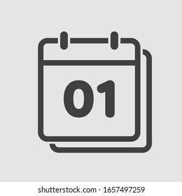 Vector icon calendar day - number 1. Days of the year. Vector illustration flat style. Date day of month Sunday, Monday, Tuesday, Wednesday, Thursday, Friday, Saturday. Holidays date.
