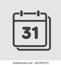 Vector icon calendar day - number 31. Days of the year. Vector illustration flat style. Date day of month Sunday, Monday, Tuesday, Wednesday, Thursday, Friday, Saturday. Holidays date.