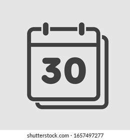Kalendertag der Vektorillustration - Nummer 30. Tage des Jahres. Vektorillustration Illustration flach Stil. Tag des Monats Sonntag, Montag, Dienstag, Mittwoch, Donnerstag, Freitag, Samstag. Feiertagsdatum.