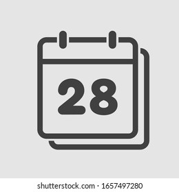 Vector icon calendar day - number 28. Days of the year. Vector illustration flat style. Date day of month Sunday, Monday, Tuesday, Wednesday, Thursday, Friday, Saturday. Holidays date.