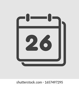 Icono vector día calendario - número 26. Días del año. Estilo plano de ilustración vectorial. Fecha día del mes Domingo, Lunes, Martes, Miércoles, Jueves, Viernes, Sábado. Fechas festivas.