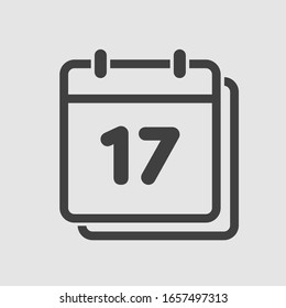 Vector icon calendar day - number 17. Days of the year. Vector illustration flat style. Date day of month Sunday, Monday, Tuesday, Wednesday, Thursday, Friday, Saturday. Holidays date.