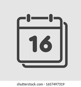 Vector icon calendar day - number 16. Days of the year. Vector illustration flat style. Date day of month Sunday, Monday, Tuesday, Wednesday, Thursday, Friday, Saturday. Holidays date.