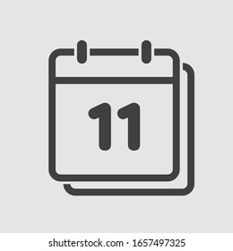 Vector icon calendar day - number 11. Days of the year. Vector illustration flat style. Date day of month Sunday, Monday, Tuesday, Wednesday, Thursday, Friday, Saturday. Holidays date.