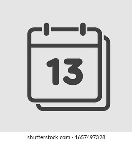 Vector icon calendar day - number 13. Days of the year. Vector illustration flat style. Date day of month Sunday, Monday, Tuesday, Wednesday, Thursday, Friday, Saturday. Holidays date.