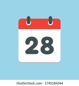 Día del calendario del icono del vector - número 28. Días del año. Estilo plano de ilustración vectorial. Fecha día del mes Domingo, Lunes, Martes, Miércoles, Jueves, Viernes, Sábado. Fecha de las vacaciones.