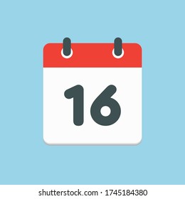 Vector Symbol Kalendertag - Nummer 16. Tage des Jahres. Vector Illustrationsflache Stil. Tag des Monats Sonntag, Montag, Dienstag, Mittwoch, Donnerstag, Freitag, Samstag. Urlaubstermin.