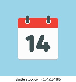 Vector icon calendar day - number 14. Days of the year. Vector illustration flat style. Date day of month Sunday, Monday, Tuesday, Wednesday, Thursday, Friday, Saturday. Holidays date.