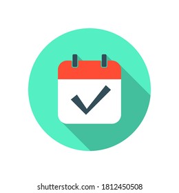 Vector icon, calendar icon. Flat style with shadow. calendar with check mark. task completed. color graphics. for mobile applications, web site design. EPS10