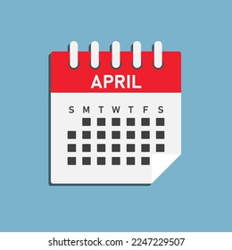 Vector icon calendar month - April. Vector icon illustration flat minimal style. Agenda app of month. Day -Sunday, Monday, Tuesday, Wednesday, Thursday, Friday, Saturday. To do list, reminder