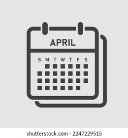 Vector icon calendar month - April. Vector icon illustration flat minimal style. Agenda app of month. Day -Sunday, Monday, Tuesday, Wednesday, Thursday, Friday, Saturday. To do list, reminder