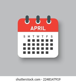 Vector icon calendar month - April. Vector icon illustration flat minimal style. Agenda app of month. Day -Sunday, Monday, Tuesday, Wednesday, Thursday, Friday, Saturday. To do list, reminder
