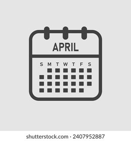 Vector icon calendar month - April. Vector icon illustration flat minimal style. Agenda app of month. Day -Sunday, Monday, Tuesday, Wednesday, Thursday, Friday, Saturday. To do list, reminder