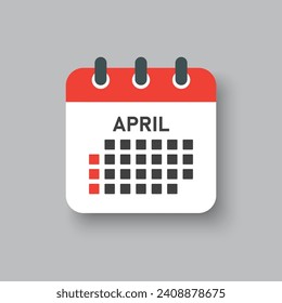 Vector icon calendar month - April. Vector icon illustration flat minimal style. Agenda app of month. Day -Sunday, Monday, Tuesday, Wednesday, Thursday, Friday, Saturday. To do list, reminder