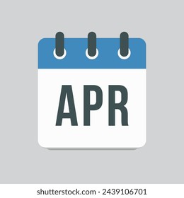 Vector icon calendar month - April. Vector icon illustration flat minimal style. Agenda app of month. Day -Sunday, Monday, Tuesday, Wednesday, Thursday, Friday, Saturday. To do list, reminder