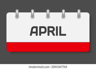Vector icon calendar month - April. Vector icon illustration flat minimal style. Agenda app of month. Day - Sunday, Monday, Tuesday, Wednesday, Thursday, Friday, Saturday. To do list, reminder
