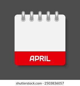 Vector icon calendar month - April. Vector icon illustration empty space style. Agenda app of month. Day - Sunday, Monday, Tuesday, Wednesday, Thursday, Friday, Saturday. To do list, reminder