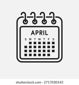 Icono de Vector mes calendario - Abril. Ilustración de icono de Vector estilo minimalista plano. Agenda App del mes. Día - Domingo, Lunes, Martes, Miércoles, Jueves, Viernes, Sábado. Para hacer la lista, recordatorio