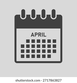 Icono de Vector mes calendario - Abril. Ilustración de icono de Vector estilo minimalista plano. Agenda App del mes. Día - Domingo, Lunes, Martes, Miércoles, Jueves, Viernes, Sábado. Para hacer la lista, recordatorio