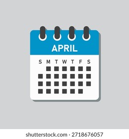 Icono de Vector mes calendario - Abril. Ilustración de icono de Vector estilo minimalista plano. Agenda App del mes. Día - Domingo, Lunes, Martes, Miércoles, Jueves, Viernes, Sábado. Para hacer la lista, recordatorio