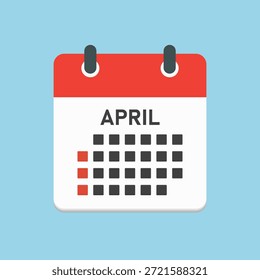 Icono de Vector mes calendario - Abril. Ilustración de icono de Vector estilo minimalista plano. Agenda App del mes. Día - Domingo, Lunes, Martes, Miércoles, Jueves, Viernes, Sábado. Para hacer la lista, recordatorio