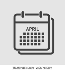Icono de Vector mes calendario - Abril. Ilustración de icono de Vector estilo minimalista plano. Agenda App del mes. Día - Domingo, Lunes, Martes, Miércoles, Jueves, Viernes, Sábado. Para hacer la lista, recordatorio