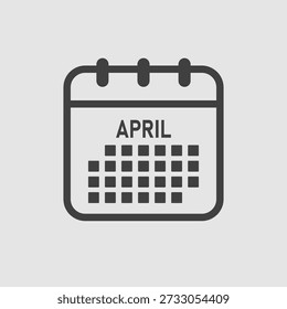 Mês de calendário de ícone de vetor - abril. Ilustração de ícone de vetor estilo minimalista plano. Agenda do mês. Dia - domingo, segunda-feira, terça-feira, quarta-feira, quinta-feira, sexta-feira, sábado. Lista de tarefas, lembrete